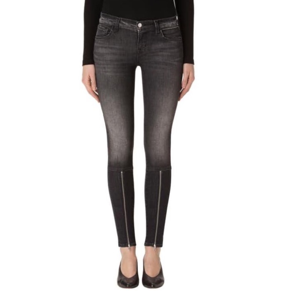 J Brand Alana high rise skinny crop jeans in black Heath with zipper accent‎